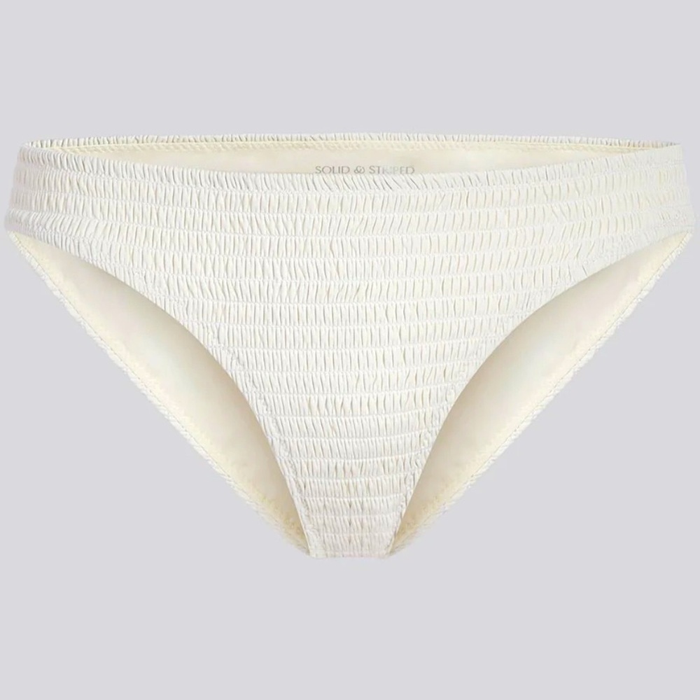Solid & Striped Textured Smocked Stretch Bikini Bottom Brule Womens XS Ivory EUC